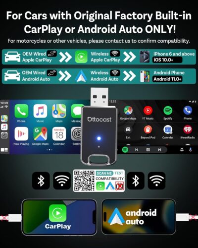 OTTOCAST Mini Edge 2025 Wireless Carplay Adapter & Android Auto Wireless Adapter for Apple iPhone Samsung Android Phone 2-in-1, USB Car Accessories, 5 GHz Wi‑Fi Bluetooth 5.0 Voice Control Plug & Play - Image 7