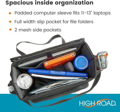High Road Car Office Organizer - Front Seat Organizer with Desk Supplies Compartment, Laptop Sleeve, 2 Bottle Holders, Storage Cover and Padded Shoulder Strap for Cars, Trucks and Patrol Vehicles - Image 4