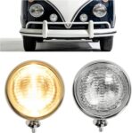 HECASA Pair Fog Lights Universal Fit 12 Volt 35 Watts Chrome Vintage Style Clear Lens Steel+Glass Adjustable Ball and Cup Mounting 2PCS