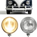 HECASA Pair Fog Lights Universal Fit 12 Volt 35 Watts Chrome Vintage Style Clear Lens Steel+Glass Adjustable Ball and Cup Mounting 2PCS