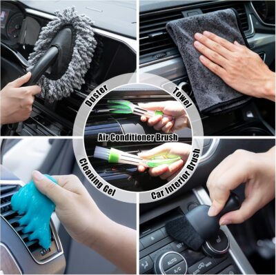 AUTODECO Car Cleaning Kit, Car Vacuum Interior Detailing Cleaner Kit with High Power Handheld Vacuum, Brush Set, Windshield Tool, Duster, Towels, Complete Car Care Tools for Women (Black) - Image 6