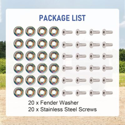 JDMSPEED 20 Pcs Neo Chrome CNC Billet Aluminum Fender Washer Engine Bay Dress Up Kit - Image 5