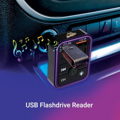 Armor All Bluetooth FM Transmitter for Car Cigarette Lighter, Hand Free Call with Built in Noise Canceling Microphone & Answer/Hang-up Button, 2 USB-A Ports, USB-C Port, Flash Drive Port, 8 LED Modes - Image 3