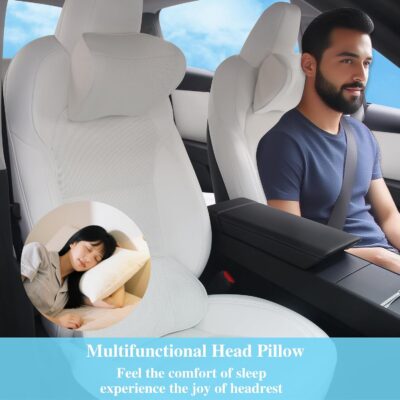 Car Headrest Pillow 100% Memory Foam, Breathable Removable Leather Cover, Premium Seat Support Head Neck Cushion for Driving Travel Home Office, White, 1 Pack - Image 6