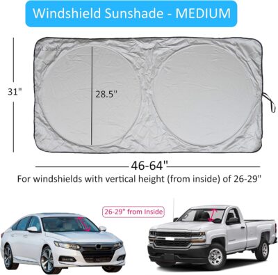 Car Windshield Sun Shade with Storage Pouch by A1 Sunshade Retractable Automotive Car Truck SUV Front Window Shield Blocker Screen Visor Protector Cover for Auto Interior Accessories for Heat Medium - Image 9