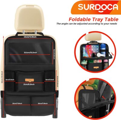 SURDOCA Backseat Car Organizer with Foldable Tray for Kids & Adults – NEW MODEL Seat Storage with Touchable Tablet Pocket, Roadtrip Essentials – Fits Most Vehicles - Image 5
