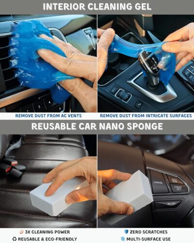 18Pcs Professional Car Interior Detailing Kit All-in-One Cleaning Tools for Windows, Dashboard, Vents, Windshield Cleaner Brush, Magic Sponge, Chamois Cloth, Detailing Brushes & Accessories - Image 5