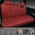 CAR PASS Bling Diamond Burgundy Leather Car Seat Covers Full Sets Interior Sets, Waterproof Shining Glitter Sparkly Crystal Universal Armrest Fit Automotive Truck SUV Cute Women Girl, Red Rhinestone - Image 4