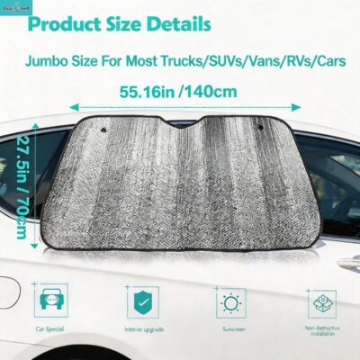 Big Ant Car Windshield Sunshade UV Ray Reflector Auto Window Sun Shade Visor Shield Cover, Keeps Vehicle Cool- Sliver (55" x 27.5") - Image 4