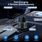 Car Charger for iPhone 17 16 15 Pro Max, Besgoods 4-Port Cigarette Lighter Adapter USB C & USB A Car Phone Charger Fast Charging Voltmeter for Galaxy S25 S24 S23 A15 A54 Android, 6ft USB C to C Cable - Image 2