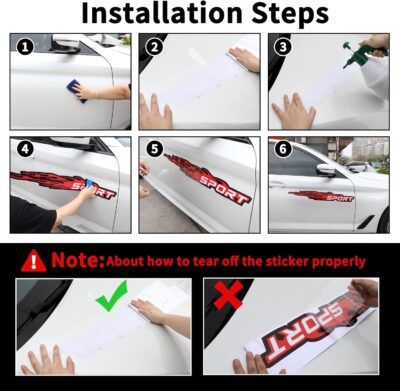 TOMALL 6Pcs Sport Flame Graphics Car Body Side Stickers Flame Racing Sports Stripe Decal for Car Universal Vinyl Self-Adhesive Decal Decoration Accessories for Truck SUV Off-Road Vehicles (Red) - Image 7