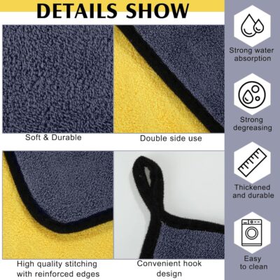 Nuenen 20 Pcs Microfiber Car Drying Towels Microfiber Cleaning Cloth 800 GSM Thick Plush Cleaning Dusting Cloth Auto Detailing Absorbent Towels Rags for Car Household Kitchen Window(Grey and Yellow) - Image 3