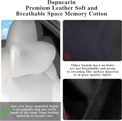 Car Headrest Pillow 100% Memory Foam, Breathable Removable Leather Cover, Premium Seat Support Head Neck Cushion for Driving Travel Home Office, White, 1 Pack - Image 4