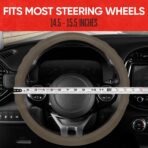 Motor Trend Soft Touch Leather Beige Steering Wheel Cover with Grooves, Advanced Traction Universal Fit for Standard Sizes 14.5 15 15.5 inches - Image 5