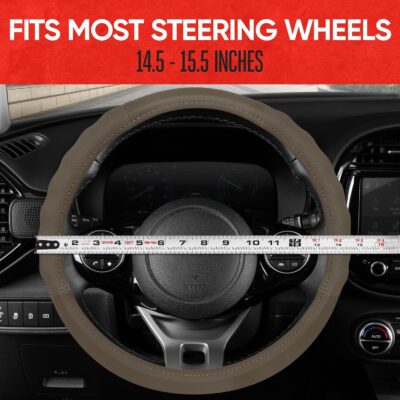 Motor Trend Soft Touch Leather Beige Steering Wheel Cover with Grooves, Advanced Traction Universal Fit for Standard Sizes 14.5 15 15.5 inches - Image 5