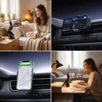 15W Wireless Car Charger & Auto Rotating Car Phone Holder MagSafe Compatible with LED Lights, Gesture Control Clamping, Auto Arm Opening, Built-In Battery, Dual Mount Options for Vent or Dashboard - Image 9
