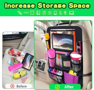 Car Organizer Kick Mats Back Seat Protector, Car Back Seat Organizer with Tablet Holder Pocket for Kids, Travel Accessories with 10 Storage Pockets, 2 Pack - Image 2
