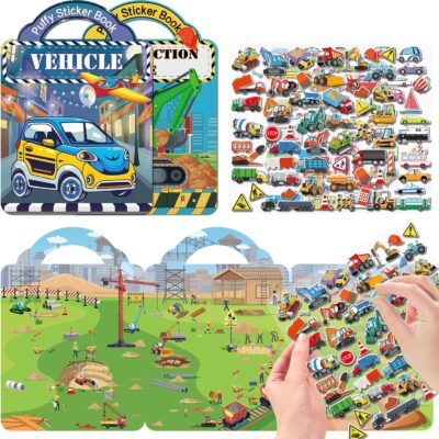 2 Pack Puffy Sticker Books for Kids Ages 3-5, Construction Truck and Vehicle Car Stickers for Toddlers Boys, 3D Reusable Stickers Books for Toddlers, Activity Book for Boys Party - Image 4