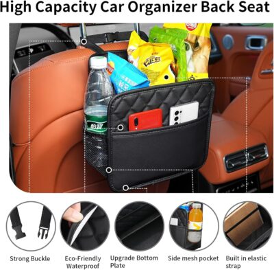 FrgKbTm Car Seat Back Organizer, Waterproof Car Backseat Organizer with Cup Holders Large Capacity Hanging Car Storage Bag for Phones Documents Cups Bottle Travel Compatible with Most Vehicles - Image 5