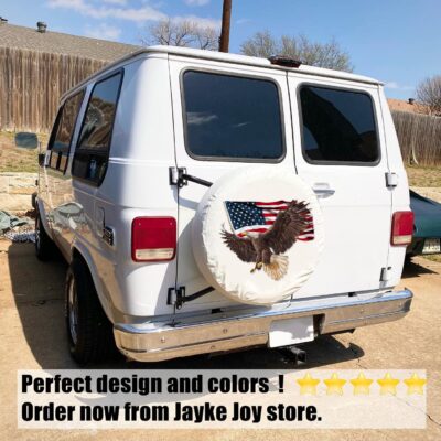 Spare Tire Cover, White Wheel Cover with American Eagle USA Flag PVC Leather Waterproof Dust-Proof Universal Fit for Jeep Trailer RV SUV Camper Vehicle (17 Inch) - Image 5