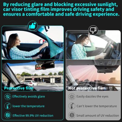 Windshield Tint Strip, 2 Pack Window Tint Car, 5% VLT Sun Shading Heat & UV Protection Windshield Solar Protection Film for Cars, Include 2 Squeegee, 59.06 x 7.87 Inch - Image 3