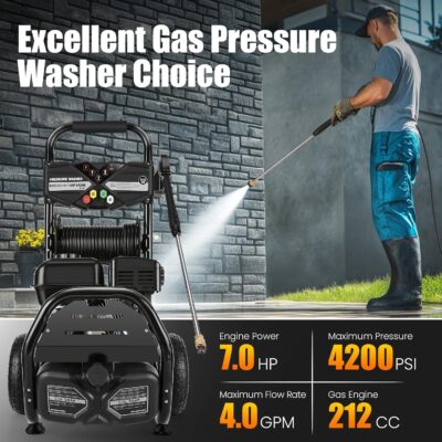 4200PSI Gas Pressure Washer 4.0GPM Gas Power Washer 212CC Gas Powered Washing Machine Commercial High Pressure Washer with 32ft Hose&5 Nozzles for Patio Garden Yard Vehicle,EPA/CARB/ETL - Image 2