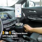 Car Phone Mount with Cup Holder Expander - Upgraded Anti-Shake 2-in-1 Cup Phone Holder for SUVS Trucks with Adjustable Aluminium Alloy Long Neck, fit for iPhone Samsung Galaxy (Black) - Image 2