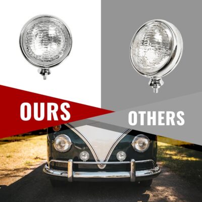 HECASA Pair Fog Lights Universal Fit 12 Volt 35 Watts Chrome Vintage Style Clear Lens Steel+Glass Adjustable Ball and Cup Mounting 2PCS - Image 5