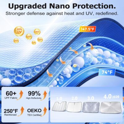 [Upgraded] DooGooCoo Windshield Sun Shade Umbrella -Large, Car Sunshade for Front Windshield [Heat Shield & UV Block], Keep Car Cooler & Protect Interior Sun Shade for car Windshield (61"x35") - Image 4