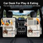Car Backseat Organizer with Foldable Table Tray - 11 Storage Pockets PU Leather Back Seat Organizer with Tablet Holder, Seat Back Protector for Kids Family Road Trip Travel Accessories (Beige) - Image 2