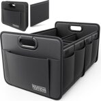 Homeve Trunk Organizer, Car Storage, Reinforced Handles, Collapsible Multi-Compartment, Foldable, Waterproof, Sturdy, 600D Oxford Polyester For Car, SUV, Mini-Van, Black, 2 Compart