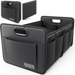 Homeve Trunk Organizer, Car Storage, Reinforced Handles, Collapsible Multi-Compartment, Foldable, Waterproof, Sturdy, 600D Oxford Polyester For Car, SUV, Mini-Van, Black, 2 Compart