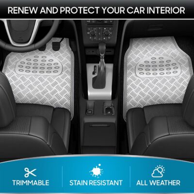 BDK Metallic Chrome Car Floor Mats All Weather Versatile Fit Automotive Floor Mats for Cars SUVs, Floor Mat for Trucks, Car Mats Full Set Front & Rear, Non-Slip Shiny Durable Heavy Duty - Silver - Image 2