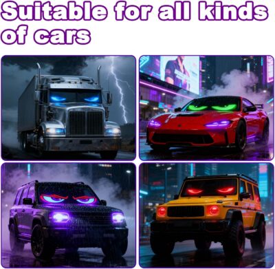 2PCs Programmable Scrolling Led Eyes Display, 23.62"x4.72" Flexible Devil Eyes Windshield with Remote and APP Control, Led Sign for Cars/Trucks/SUVs, Customizable Digital Display for Store School Hotel Party - Image 6