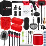 39Pcs Car Wash Cleaning Kit with Foam Gun Sprayer Detailing Brushes Collapsible Bucket Windshield Cleaning Tool Tire Brush Towels Complete Interior Exterior Detailing Set for Car