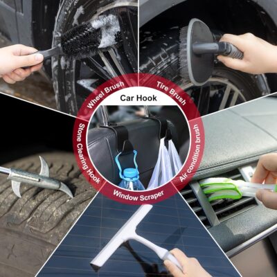 46Pcs Car Wash Cleaning Kit with Foam Gun Sprayer Detailing Brushes Car Vacuum Collapsible Bucket Windshield Cleaning Tool Tire Brush Towels Complete Interior Exterior Detailing Set for Car - Image 8