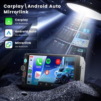 Double Din Car Stereo Bluetooth Wireless Carplay Android Auto-7 inch Touch Screen Car MP5 Player Bluetooth FM, Driauto 2 Din Radio Support MirrorLink, Type-C/SD/USB, Backup Camera, SWC, Video Play - Image 2