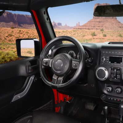 SEG Direct Car Steering Wheel Cover Large-Size for F150 F250 F350 Ram 4Runner Tacoma Tundra Range Rover with 15 1/2"-16" Outer Diameter Leather with Carbon Fiber Pattern Black - Image 5