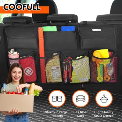 Car Trunk Organizer, Large Capacity Organizers and Storage, Equipped with 7 Durable Pockets, Hanging Trunk Organizer with Hook Side Strips, Sapce-saving Car Accessories Interior - Image 2