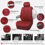 CAR PASS Bling Diamond Burgundy Leather Car Seat Covers Full Sets Interior Sets, Waterproof Shining Glitter Sparkly Crystal Universal Armrest Fit Automotive Truck SUV Cute Women Girl, Red Rhinestone - Image 3