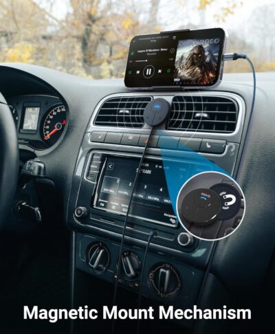 Kinivo BTC480 Aux Car Adapter (Bluetooth Car Kit with 3.5mm Port, Dual Phone Connection, Magnetic Mount, Dual-Port USB Charger, BT Wireless Reciever) Plug & Play for Hands-Free Calls, Stereo Audio - Image 7