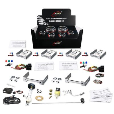 RACETECH Classic 6 Gauge Set - 85mm 3-3/8" Electrical Speedometer Tachometer - 52mm 2-1/16" Voltage Fuel Level Water Temperature Oil Pressure - 140MPH 240-33 Ohm - Black Dial White Needle - Image 7