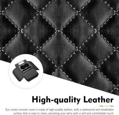 Car Armrest Cushion, Leather Waterproof Center Console Cover, 5-in-1 Arm Rest Cover with Storage Box, Cup Holder, Tissue Box, Phone Slot, Universal for Most Cars (Black) - Image 4