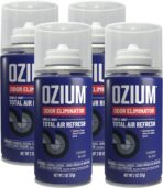 OZIUM Air Freshener Odor Eliminator, 2oz Single Shot Total Air Refresh & Car Air Freshener – Carbon Black – 4 Pack