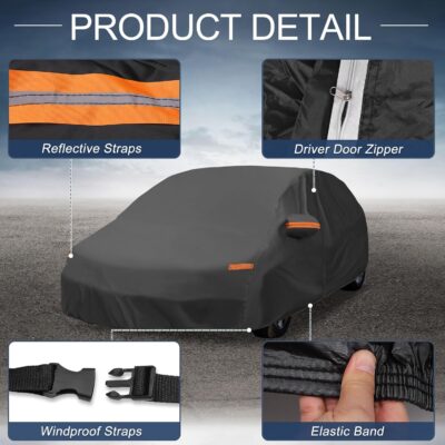 X AUTOHAUX Car Cover Outdoor Waterproof Sun Rain Snow Hail Protection with Left Side Door Zipper Aluminum Film for Mazda3 Hatchback - Image 6