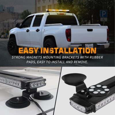 XRIDONSEN 28.4" 80 LED Roof Top Strobe Light Bar Amber White Emergency Warning Hazard Safety Double Side Traffic Advisor Lights w/Controller Magnetic Base for Plow Trucks Construction Vehicles Wrecker - Image 5