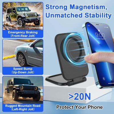 Magnetic Phone Holder for Car, Ultra Thin 3.5mm Foldable Car Phone Holder Mount, 270° Anti-Shake Phone Cradle Compatible with iPhone 17/16/15 & Android, Strong Vhb Adhesive for Laptop/Tablet/Home - Image 3