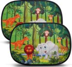 ABSOFINE Car Window Sun Shades for Baby Kids 2 Pack 19"x14", Animals Cartoon Window Shades Sun Blocker Cover, Baby Car Shades for Back Windows with 8 Suction Cups and Storage Bag, Anti Glare & UV