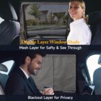 Car Window Shades, 2 Pack Suede Fabric & Dual-Layer with Zipper Magnetic Sun Shade Curtain for Back Side Windows, Universal Fit for SUV/Sedan/Truck Back Window Privacy, Blackout Sunshade for Baby - Image 3