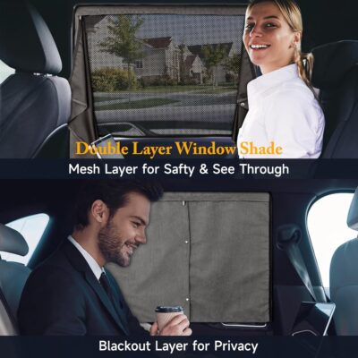 Car Window Shades, 2 Pack Suede Fabric & Dual-Layer with Zipper Magnetic Sun Shade Curtain for Back Side Windows, Universal Fit for SUV/Sedan/Truck Back Window Privacy, Blackout Sunshade for Baby - Image 3